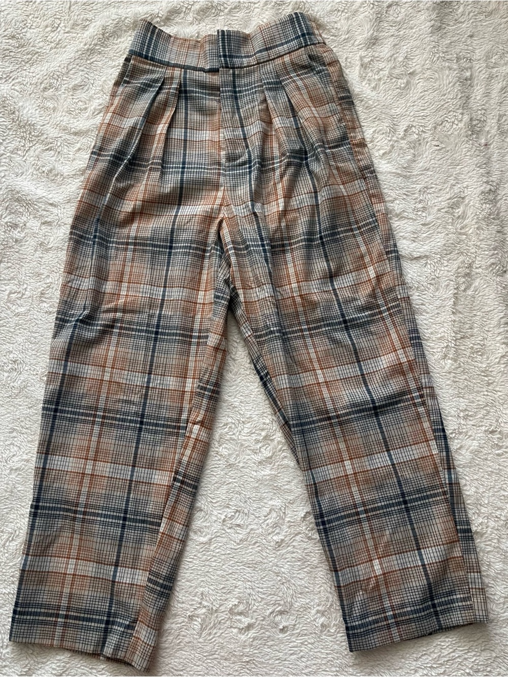 Urban Outfitters Plaid Wide-Leg Pants in Tan and Navy